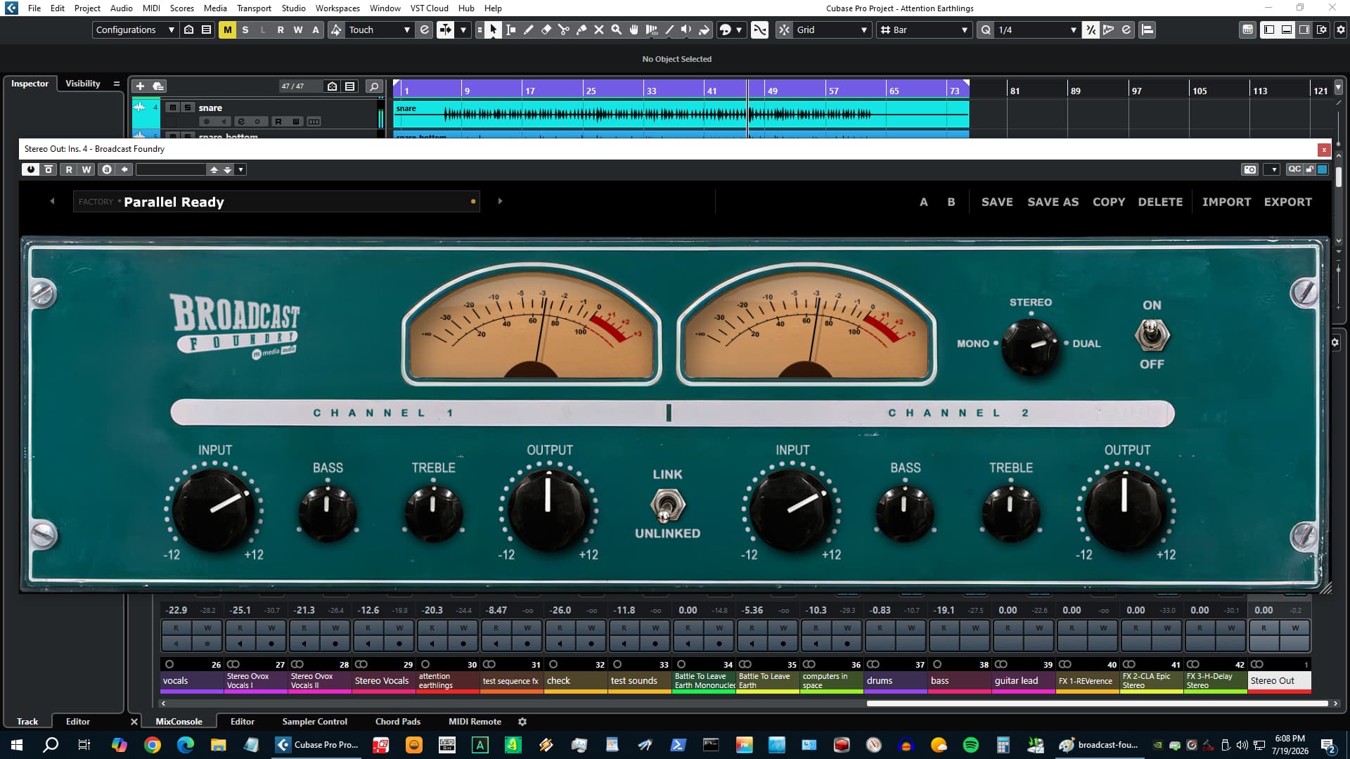Broadcast Foundry in session - Parallel Ready preset