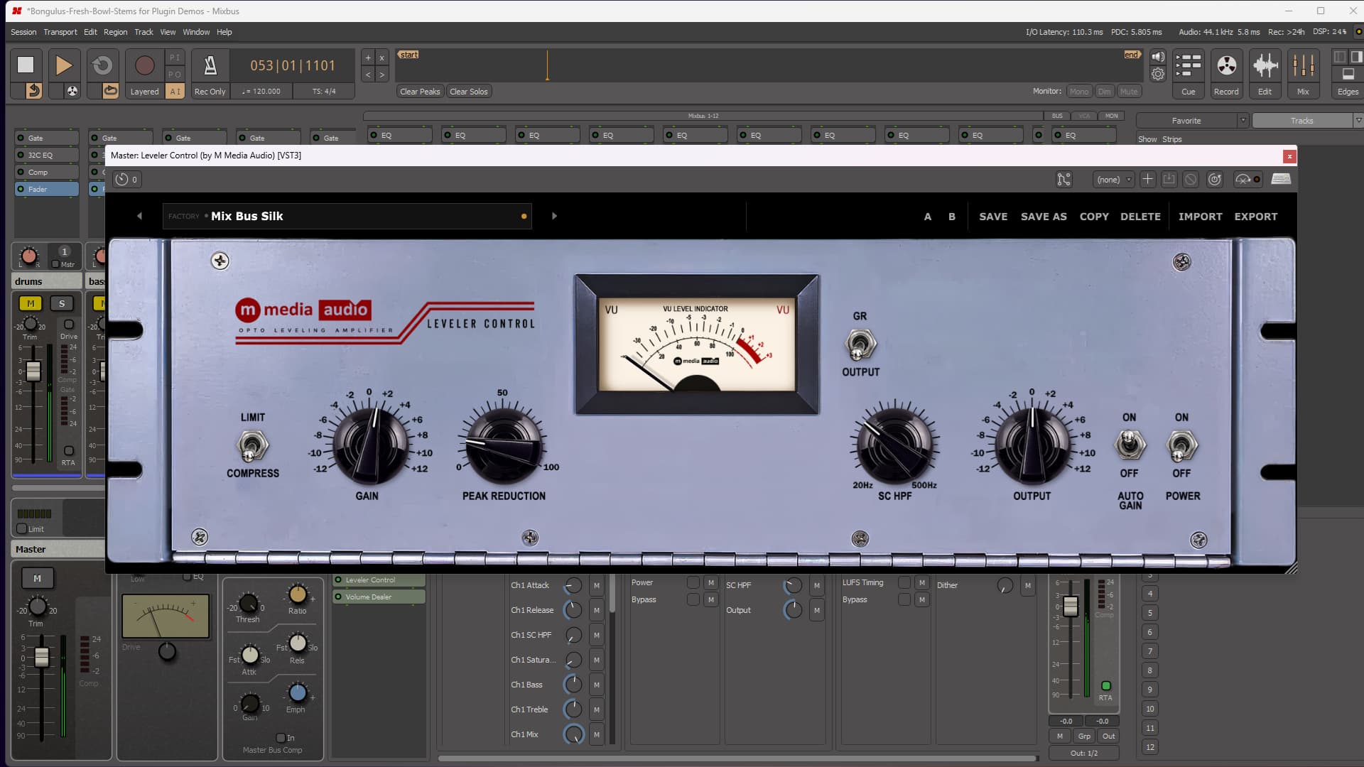 Leveler Control VU meter with GR/Output switch