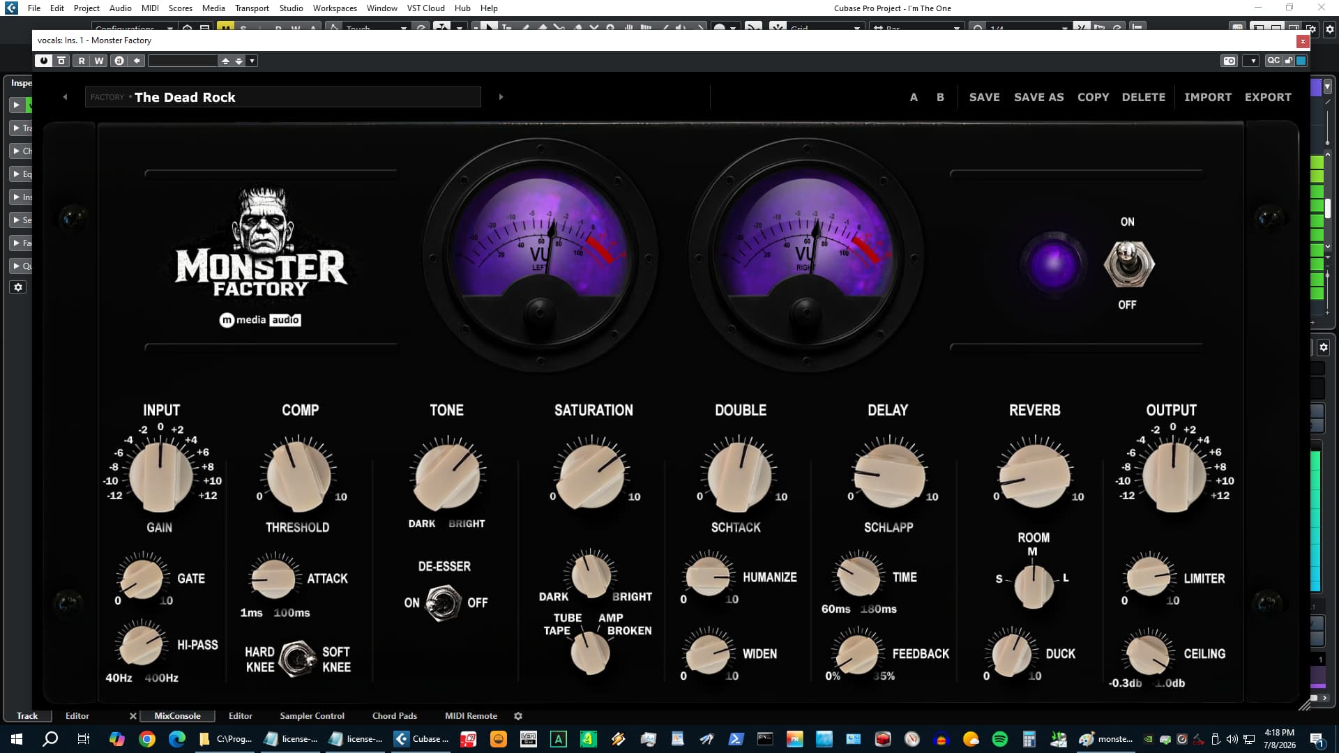 Monster Factory input, gate, HPF, and compressor section