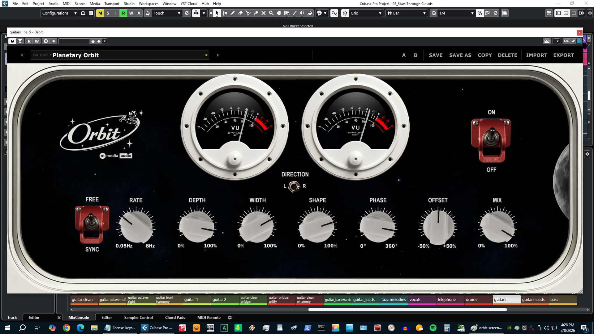 Orbit LFO rate, sync, shape, and direction controls