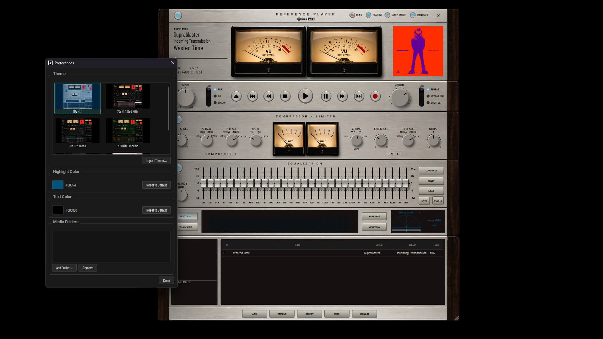 Reference Player Preferences dialog - theme gallery for switching between five official themes