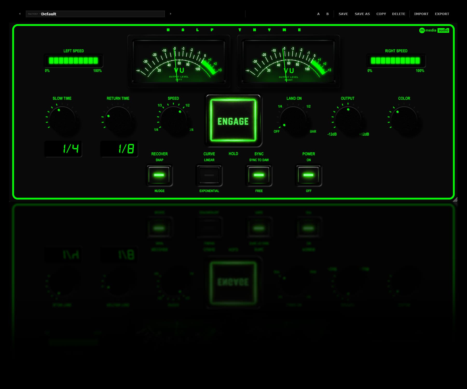 Half Thyme faceplate showing the Speed, Slow Time, Return Time, Land On and Output controls