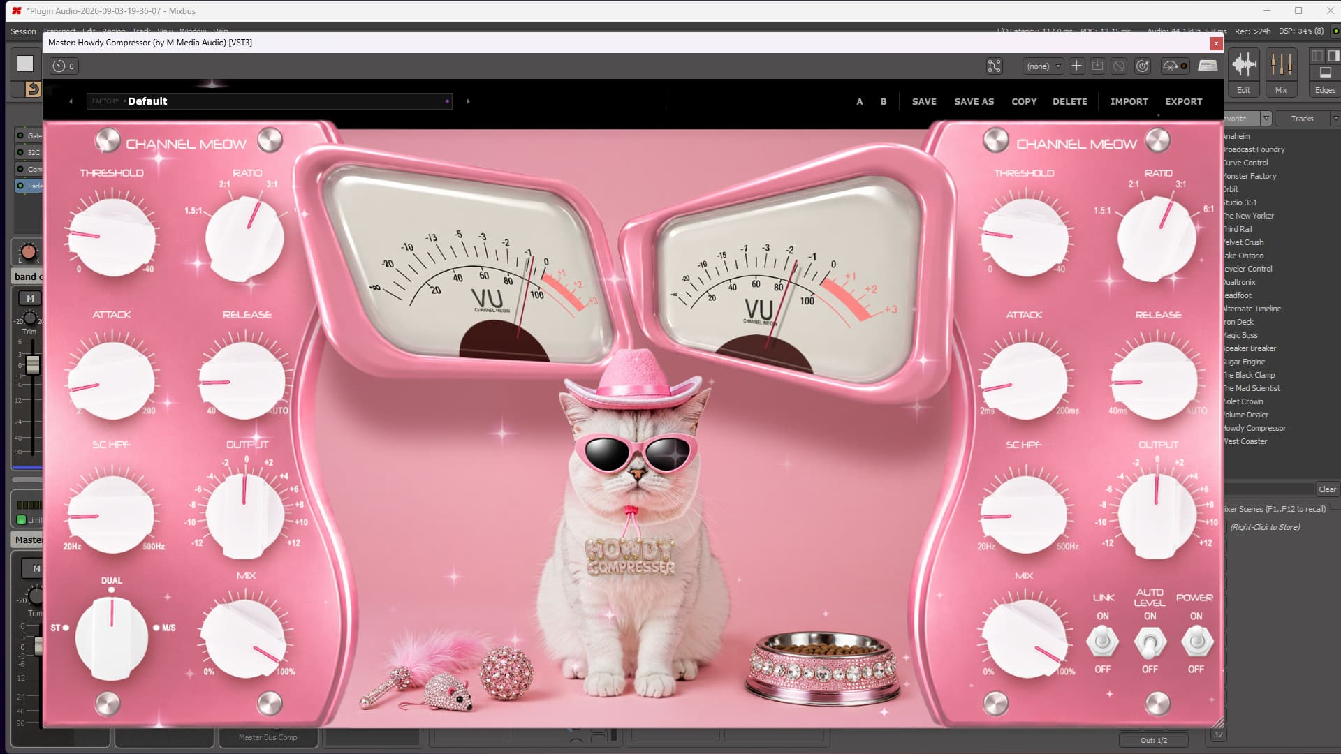 Howdy Compressor VST3 loaded on a mix bus