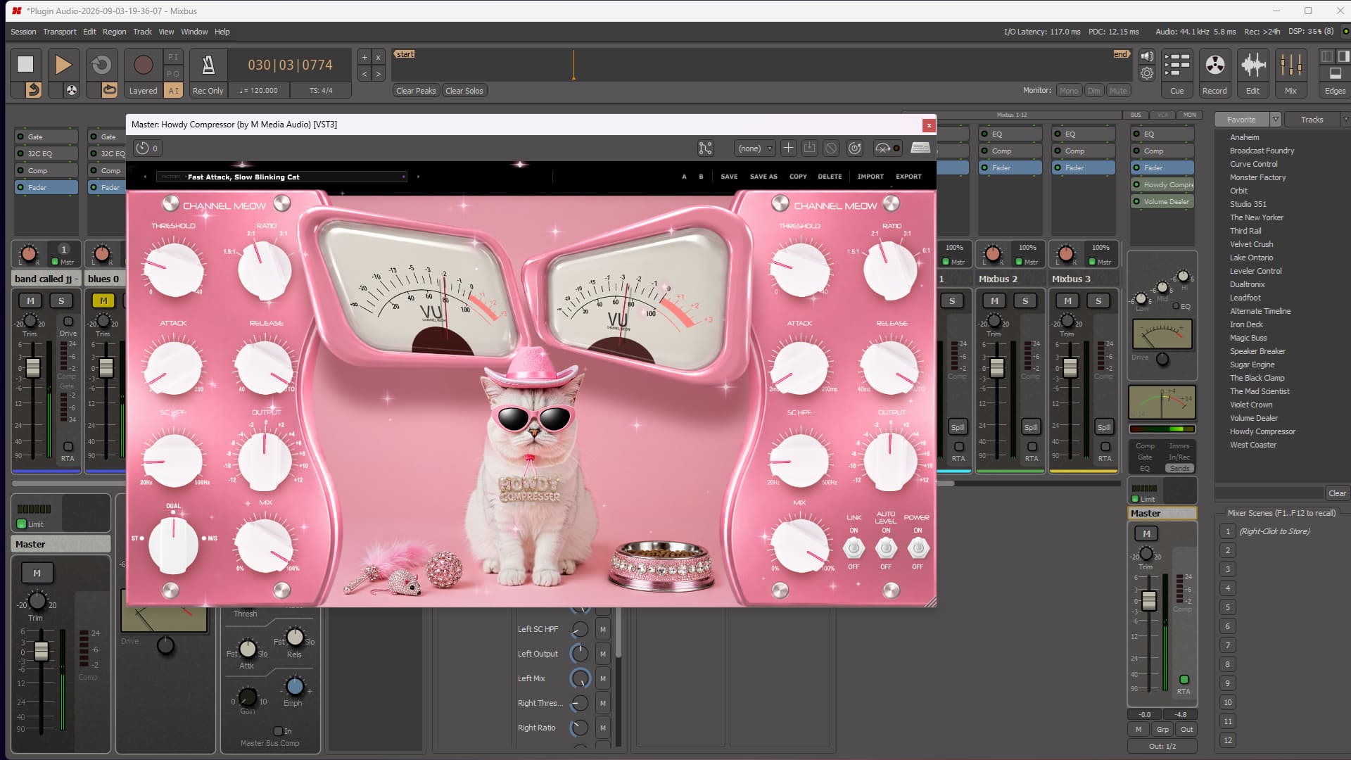 Howdy Compressor cat head and sparkle field