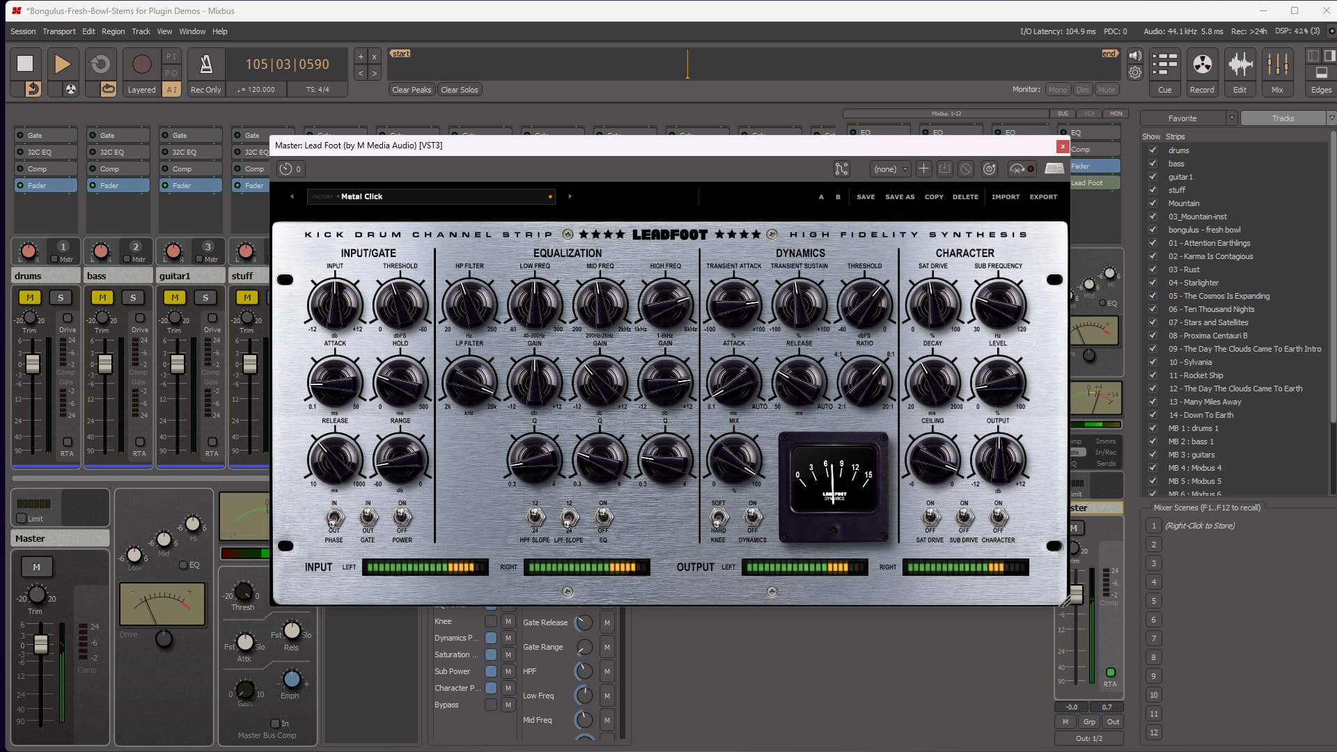 Leadfoot Metal Click preset, Dynamics and Character sections