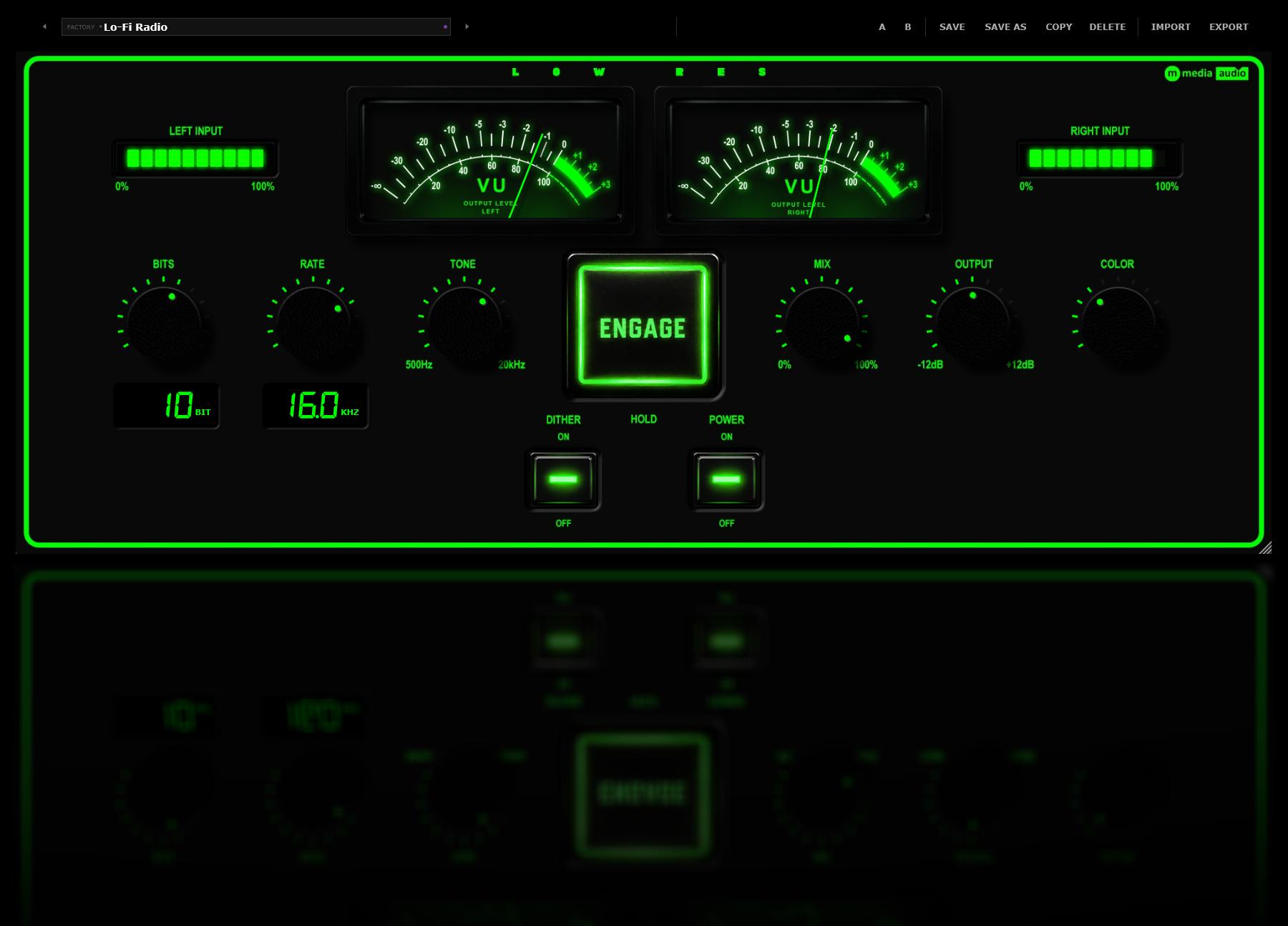Low Res bit and sample rate crusher faceplate