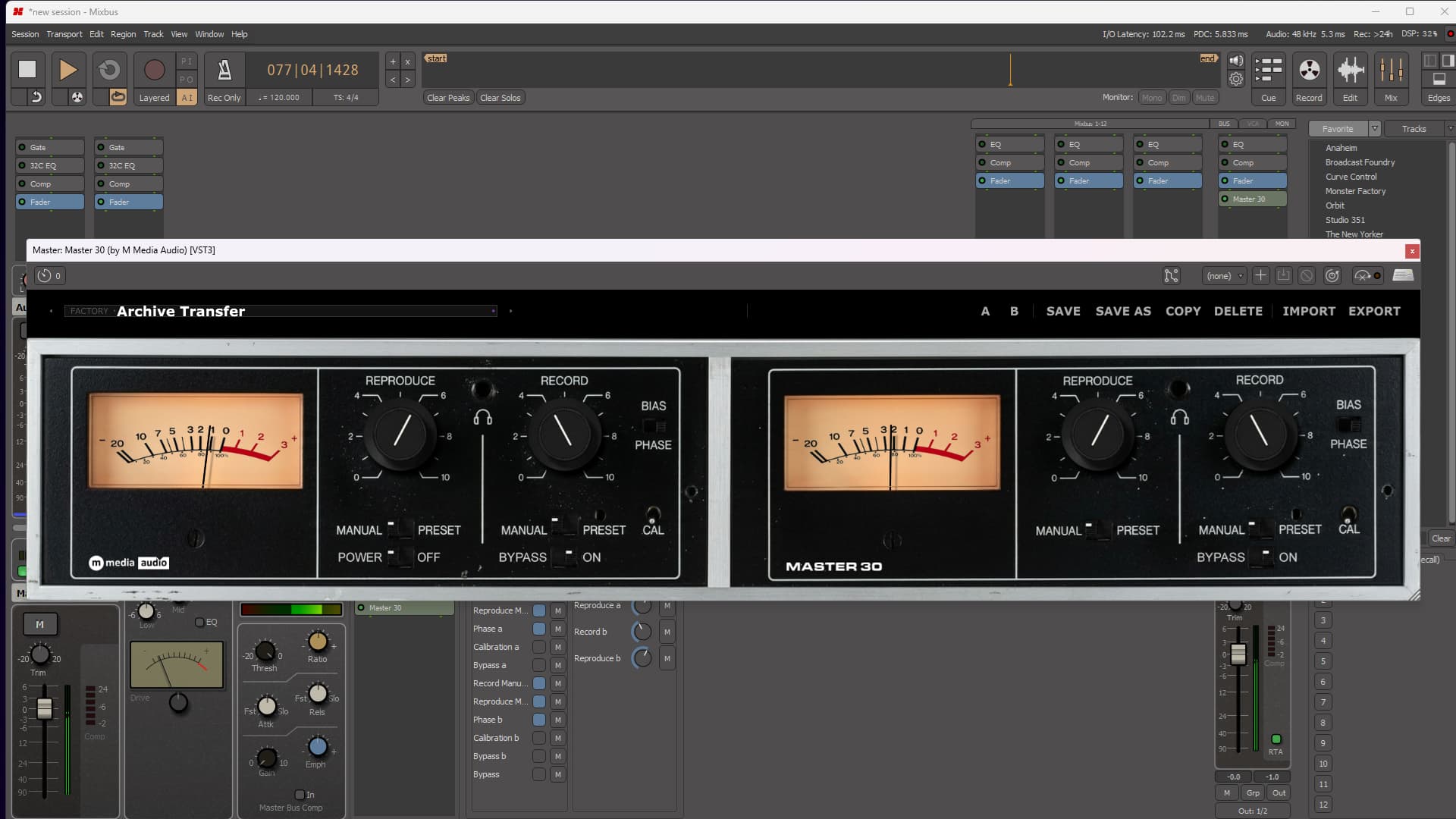 Master 30 Record and Reproduce controls with Manual/Preset switches