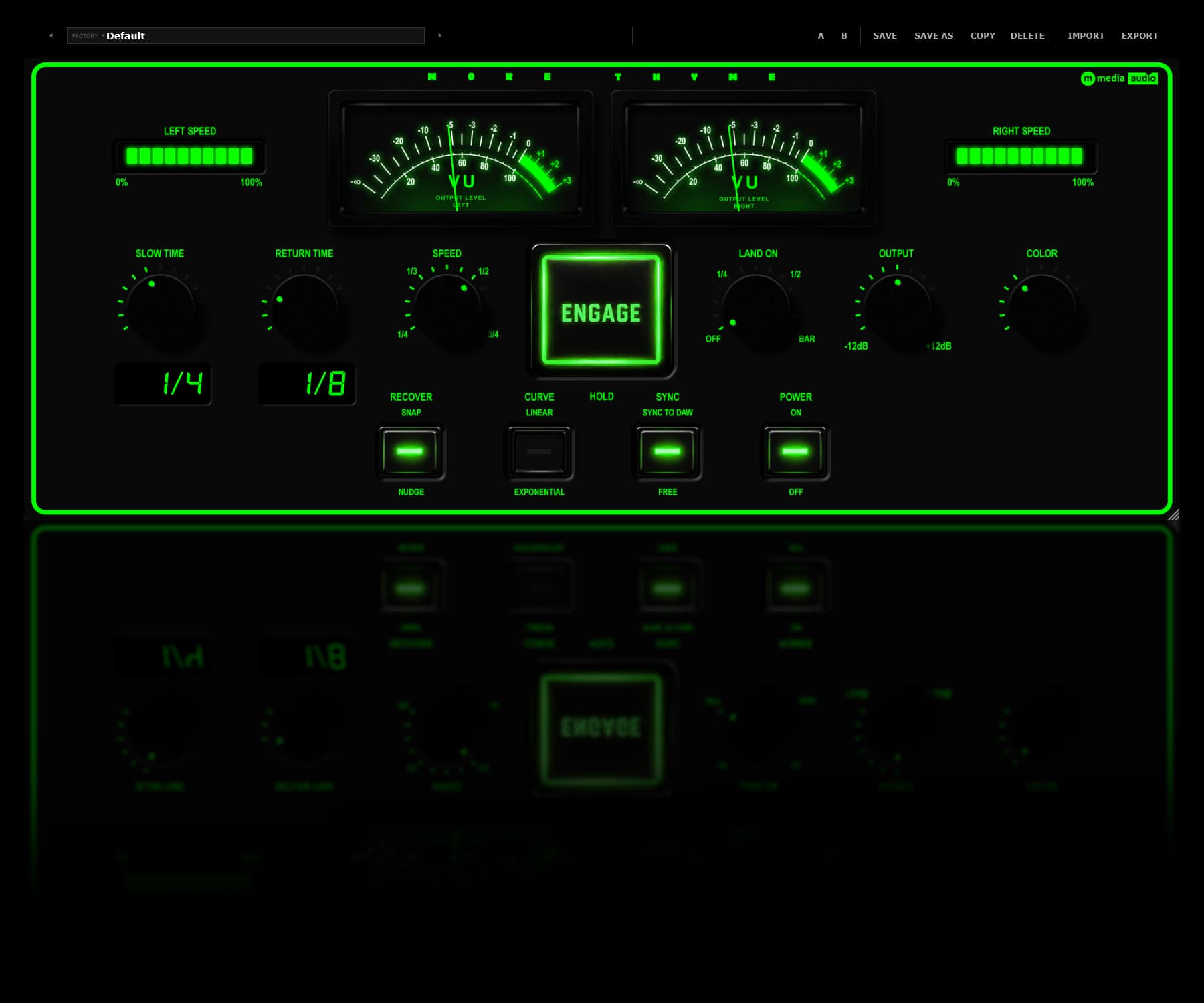 More Thyme faceplate showing the Speed, Slow Time, Return Time, Land On and Output controls