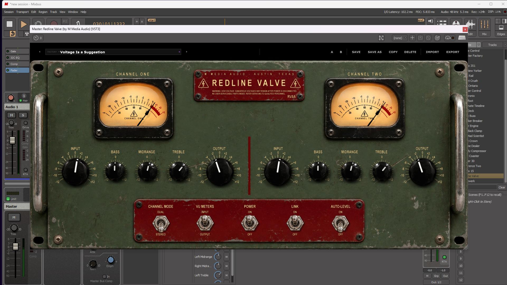 Redline Valve five-knob control layout