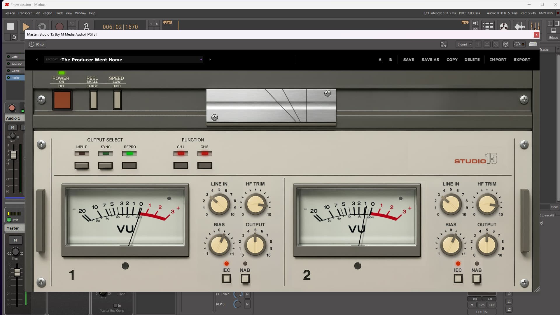 Studio 15 loaded on a mix bus