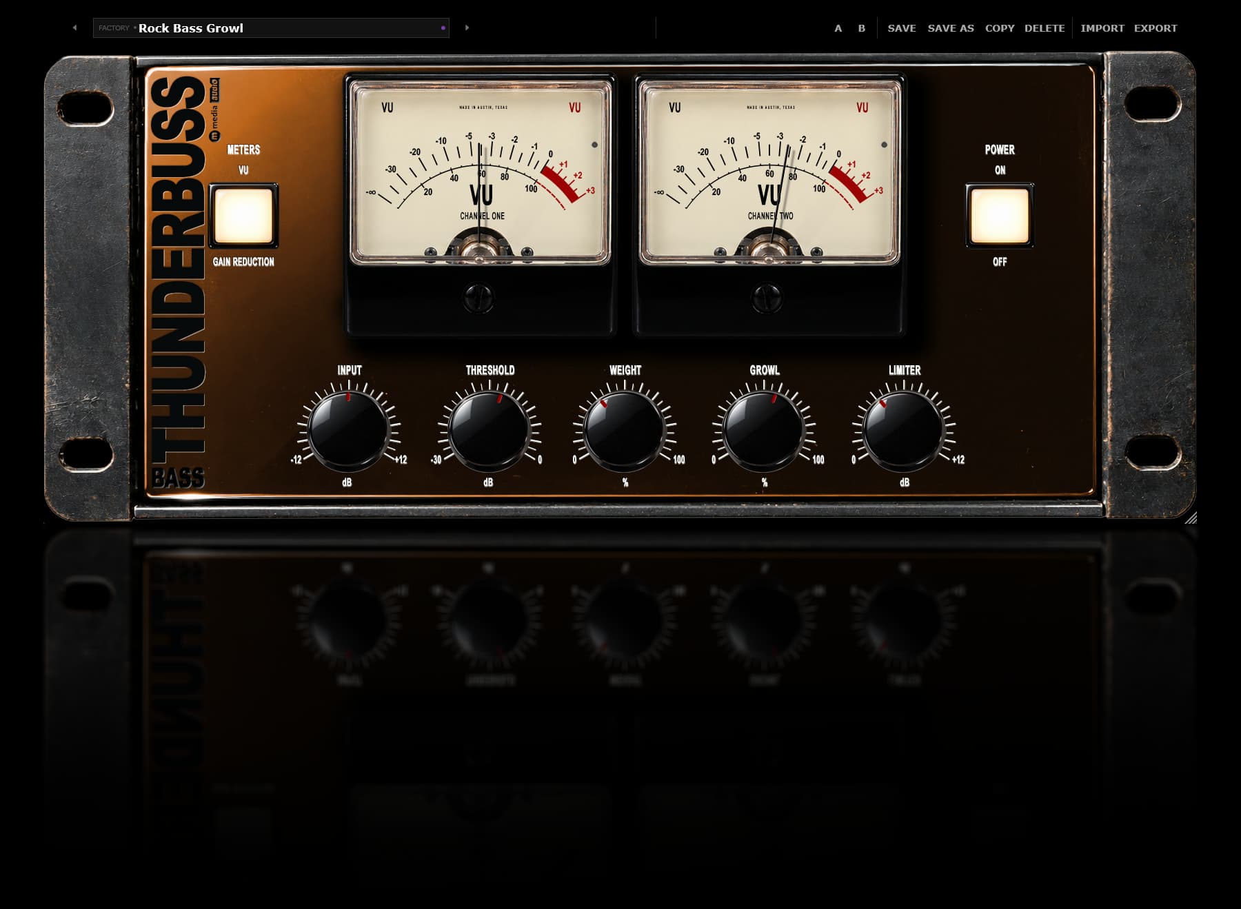 Thunderbuss Bass VU meters and Meter switch