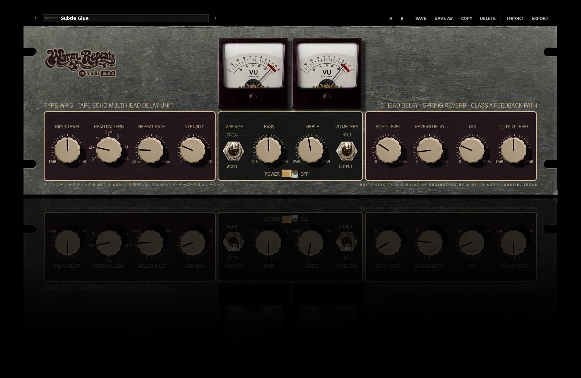 Warm Repeats Tape Age, Bass and Treble controls