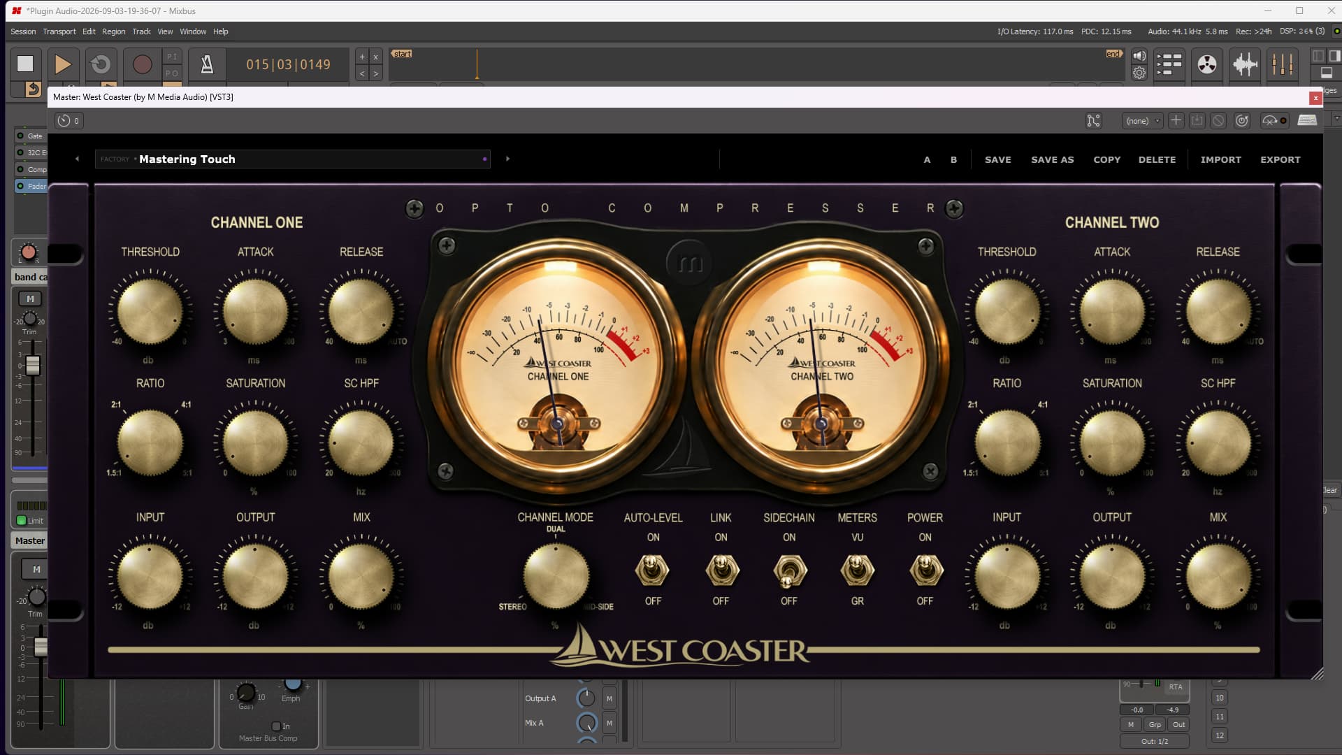 West Coaster VU meters in Gain Reduction mode