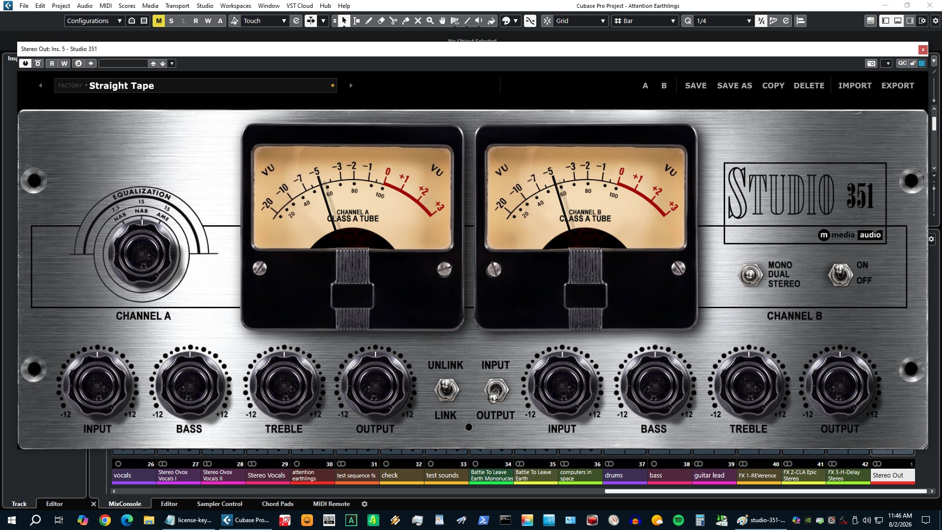 Studio 351 dual-channel VU meters and per-channel controls