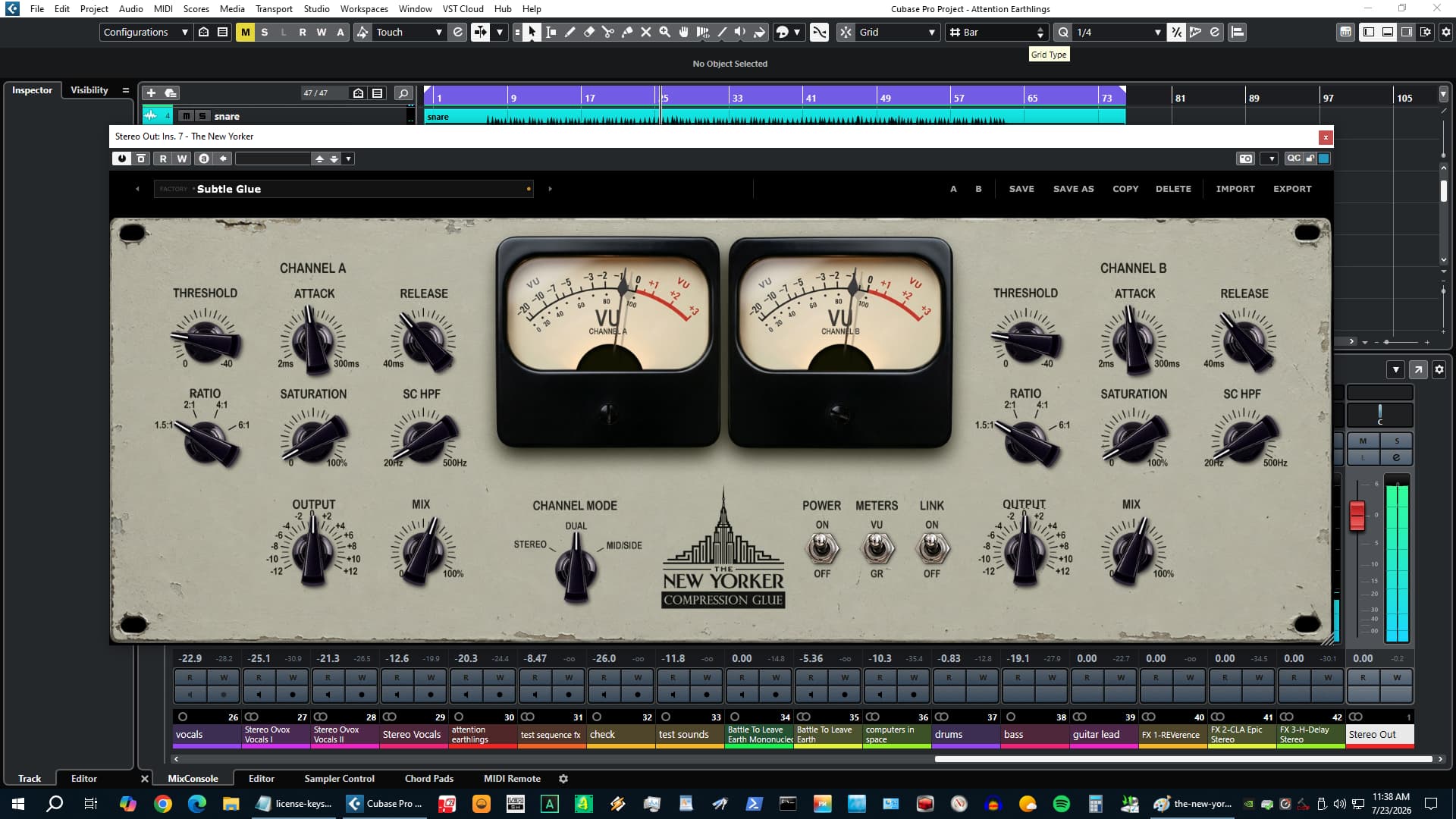 The New Yorker Vari-Mu compressor on a snare bus in session