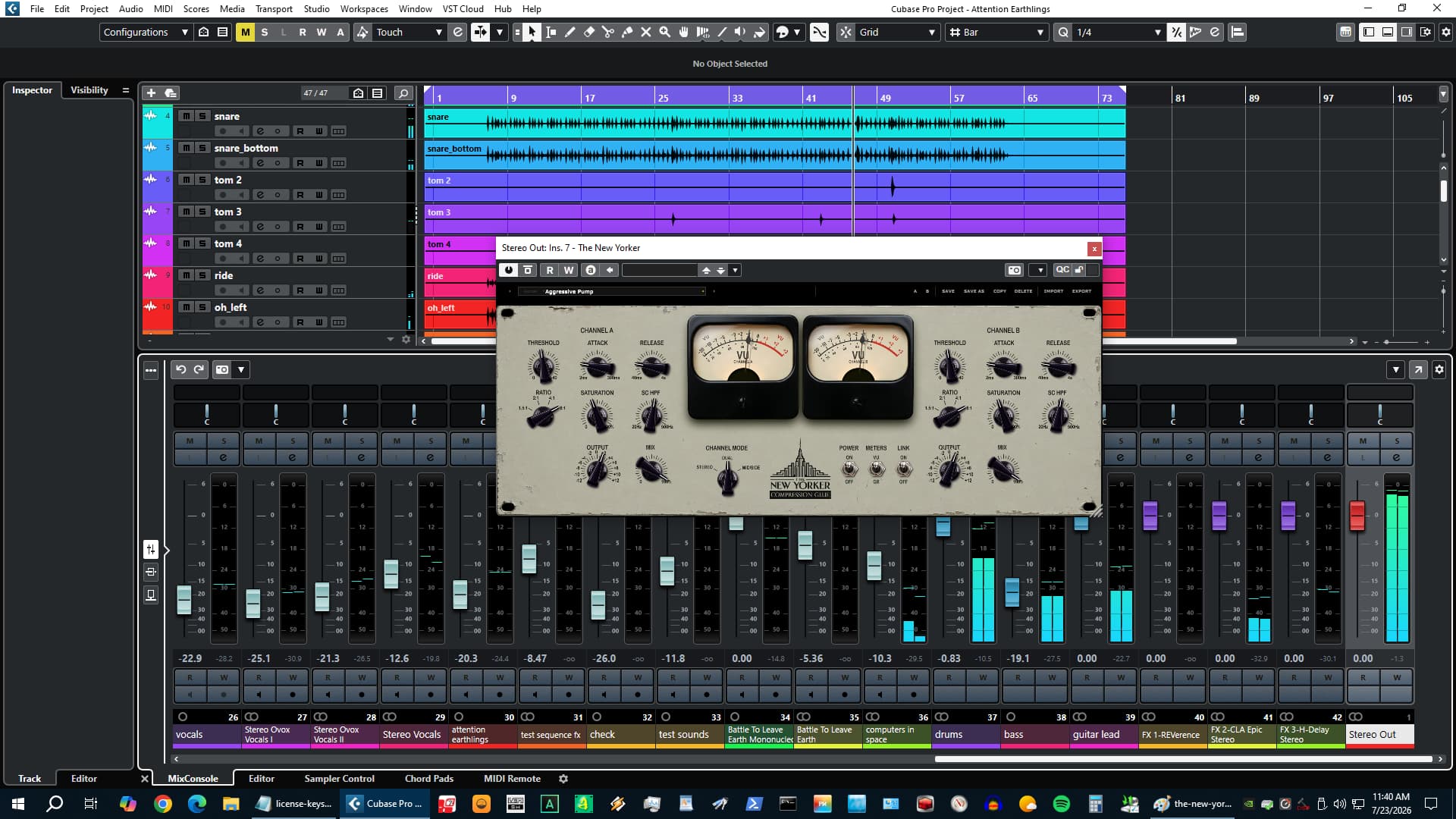 The New Yorker Aggressive Pump preset - VU needles under heavy gain reduction